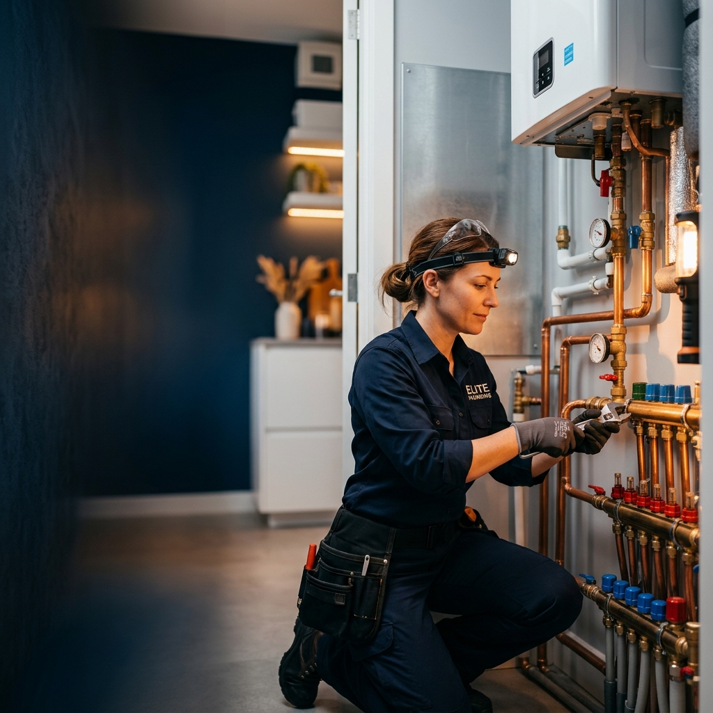 Professional plumber at work